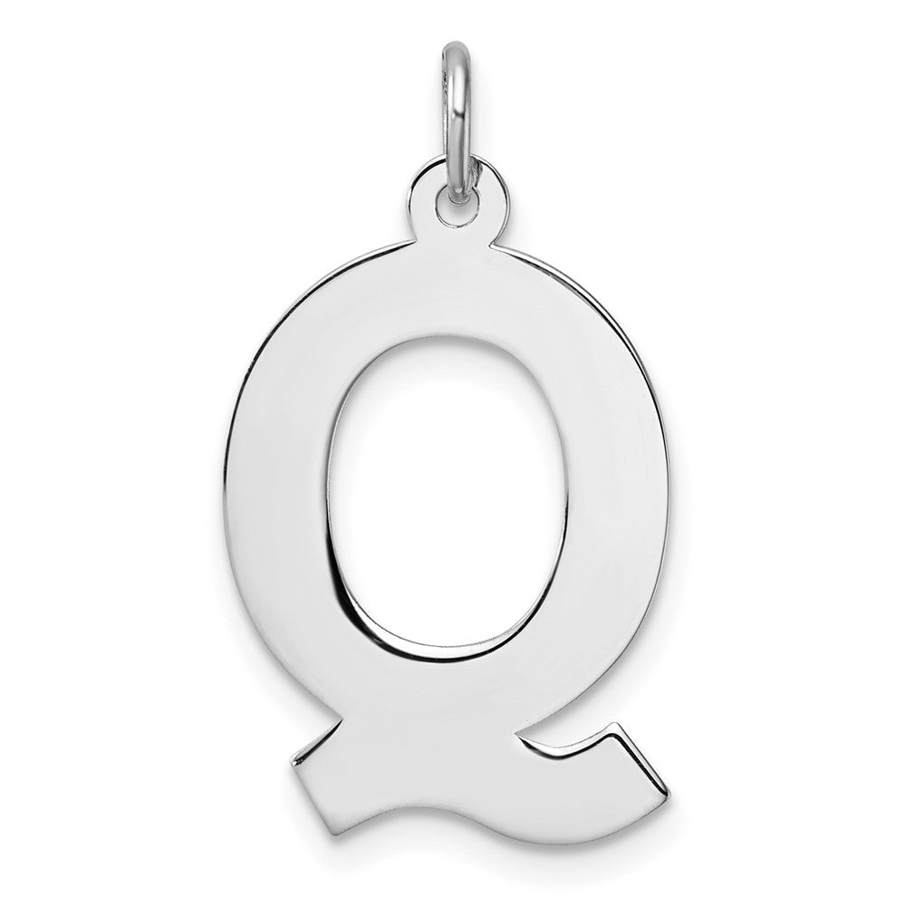 Large Sterling Silver Rhodium-Plated Block Letter Q Initial Charm