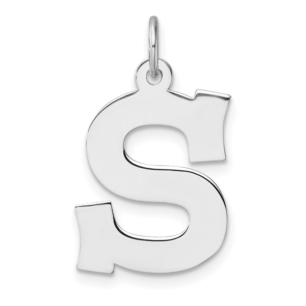 Large Sterling Silver Rhodium-Plated Block Letter S Initial Charm