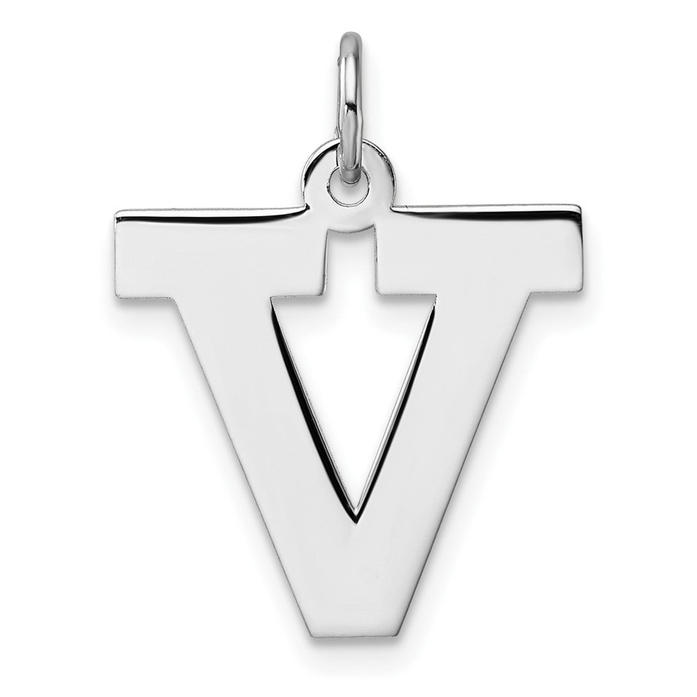 Large Sterling Silver Rhodium-Plated Block Letter V Initial Charm