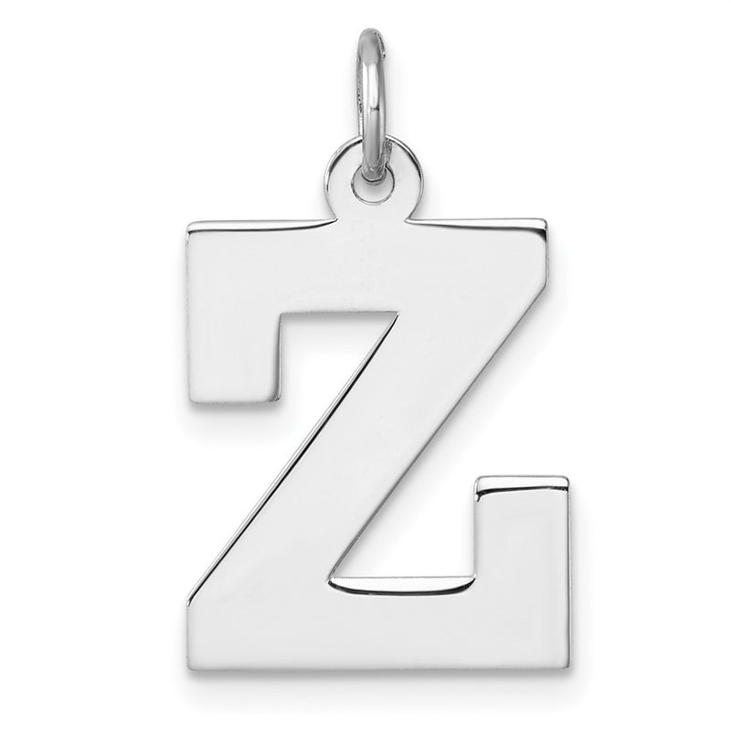 Large Sterling Silver Rhodium-Plated Block Letter Z Initial Charm