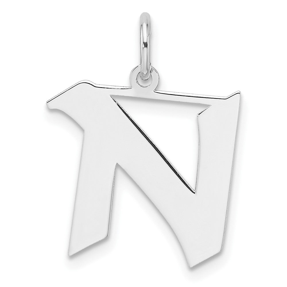 Small Sterling Silver Rhodium-Plated Artisan Block Letter N Initial Charm