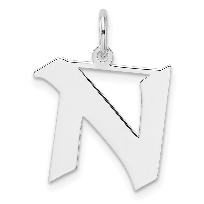 Small Sterling Silver Rhodium-Plated Artisan Block Letter N Initial Charm