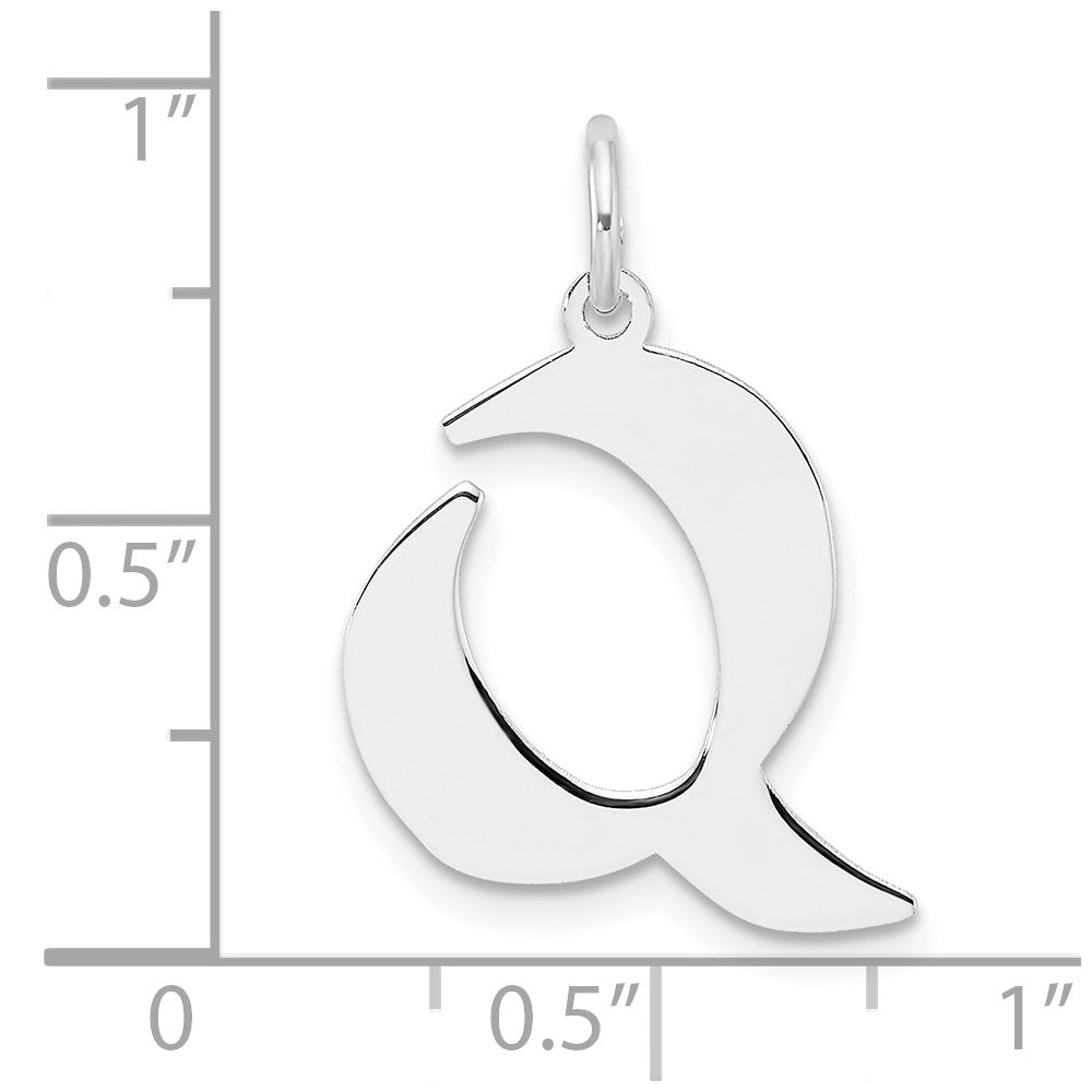 Small Sterling Silver Rhodium-Plated Artisan Block Letter Q Initial Charm