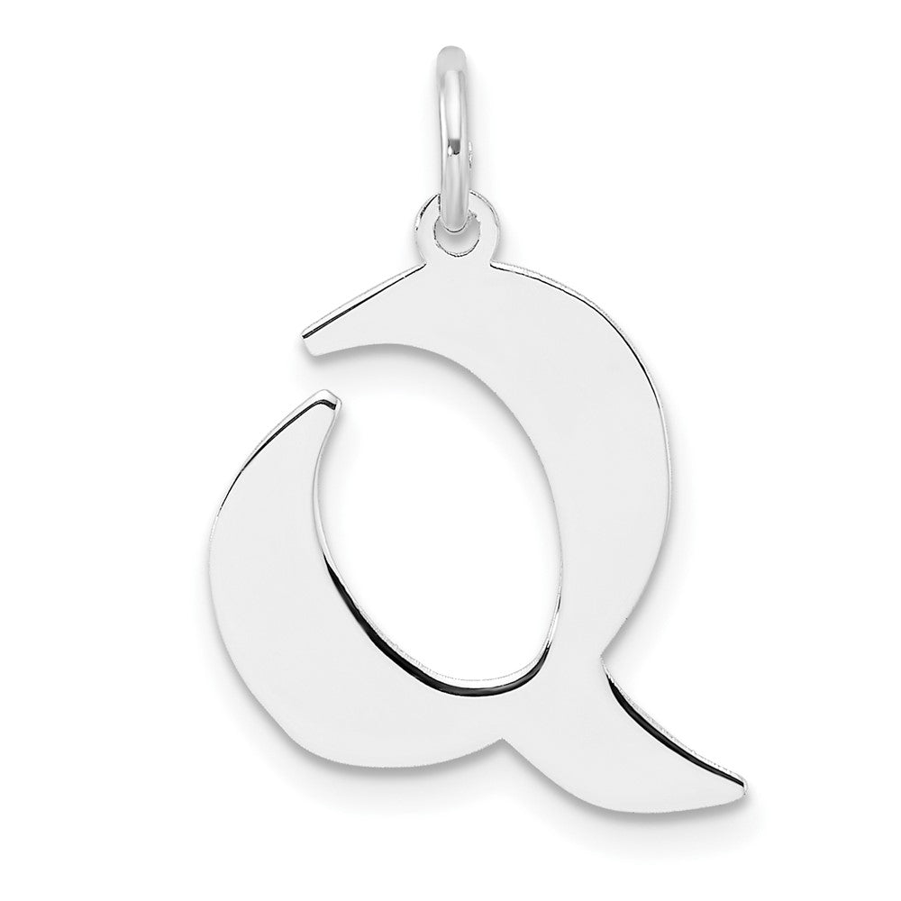 Small Sterling Silver Rhodium-Plated Artisan Block Letter Q Initial Charm