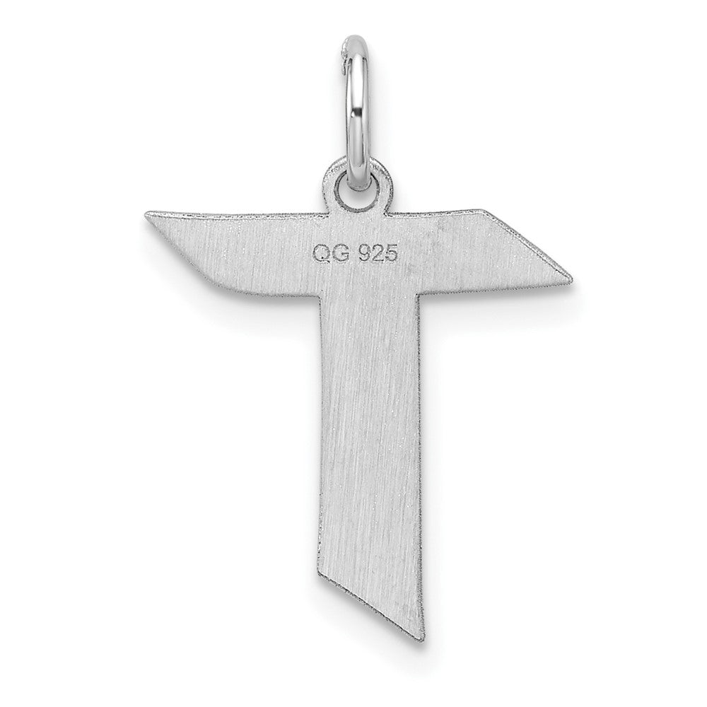 Small Sterling Silver Rhodium-Plated Artisan Block Letter T Initial Charm
