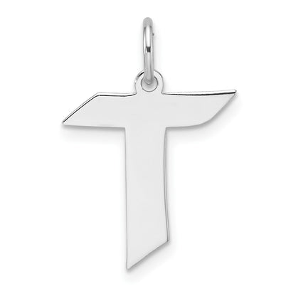 Small Sterling Silver Rhodium-Plated Artisan Block Letter T Initial Charm