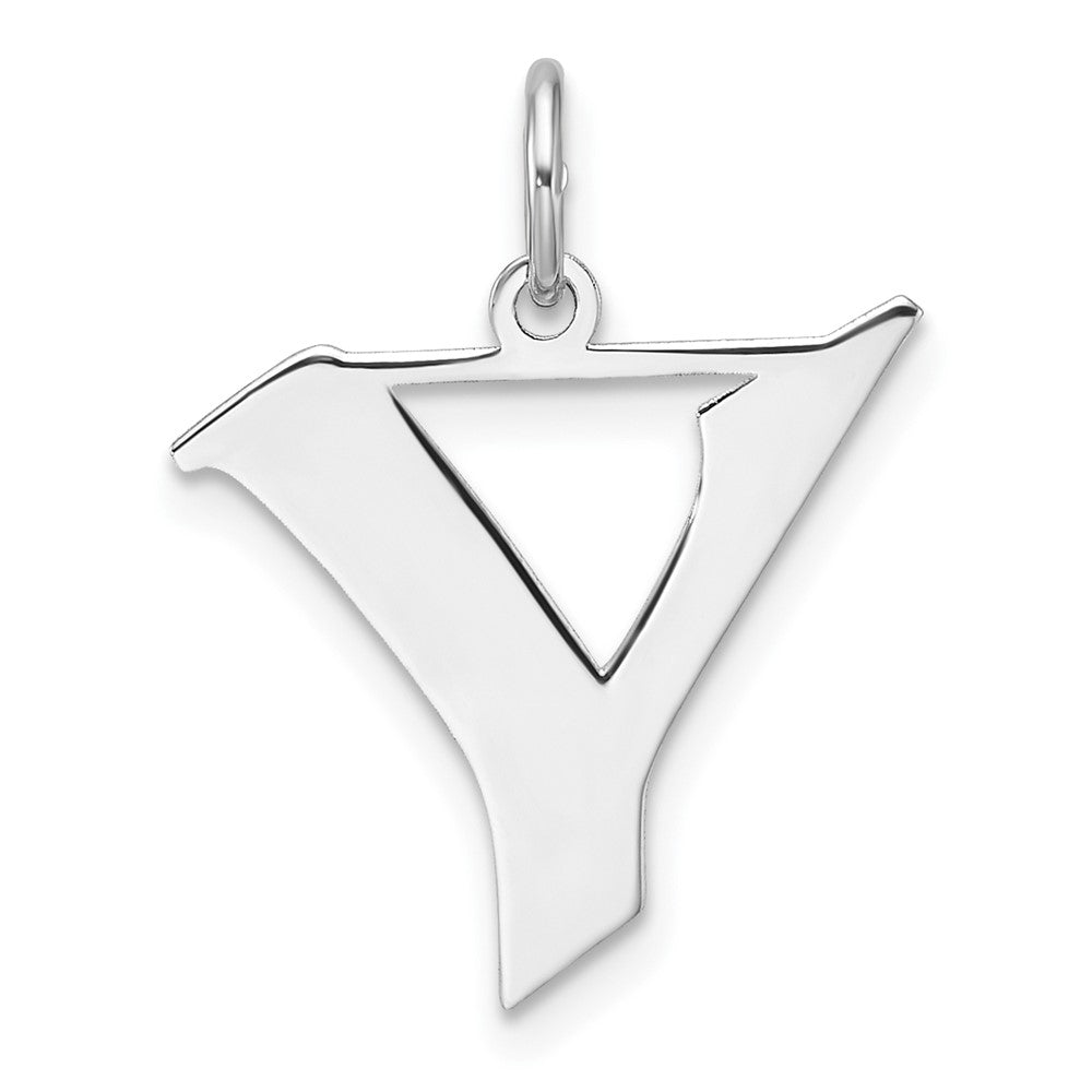 Small Sterling Silver Rhodium-Plated Artisan Block Letter Y Initial Charm