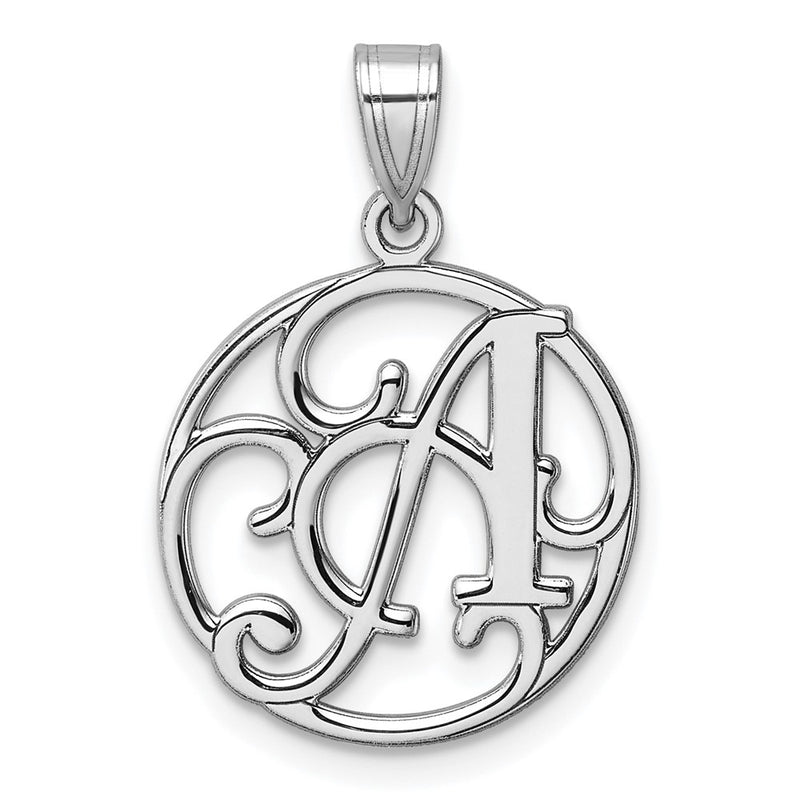 Small Sterling Silver Rhodium-Plated Fancy Script Letter Initial Pendant