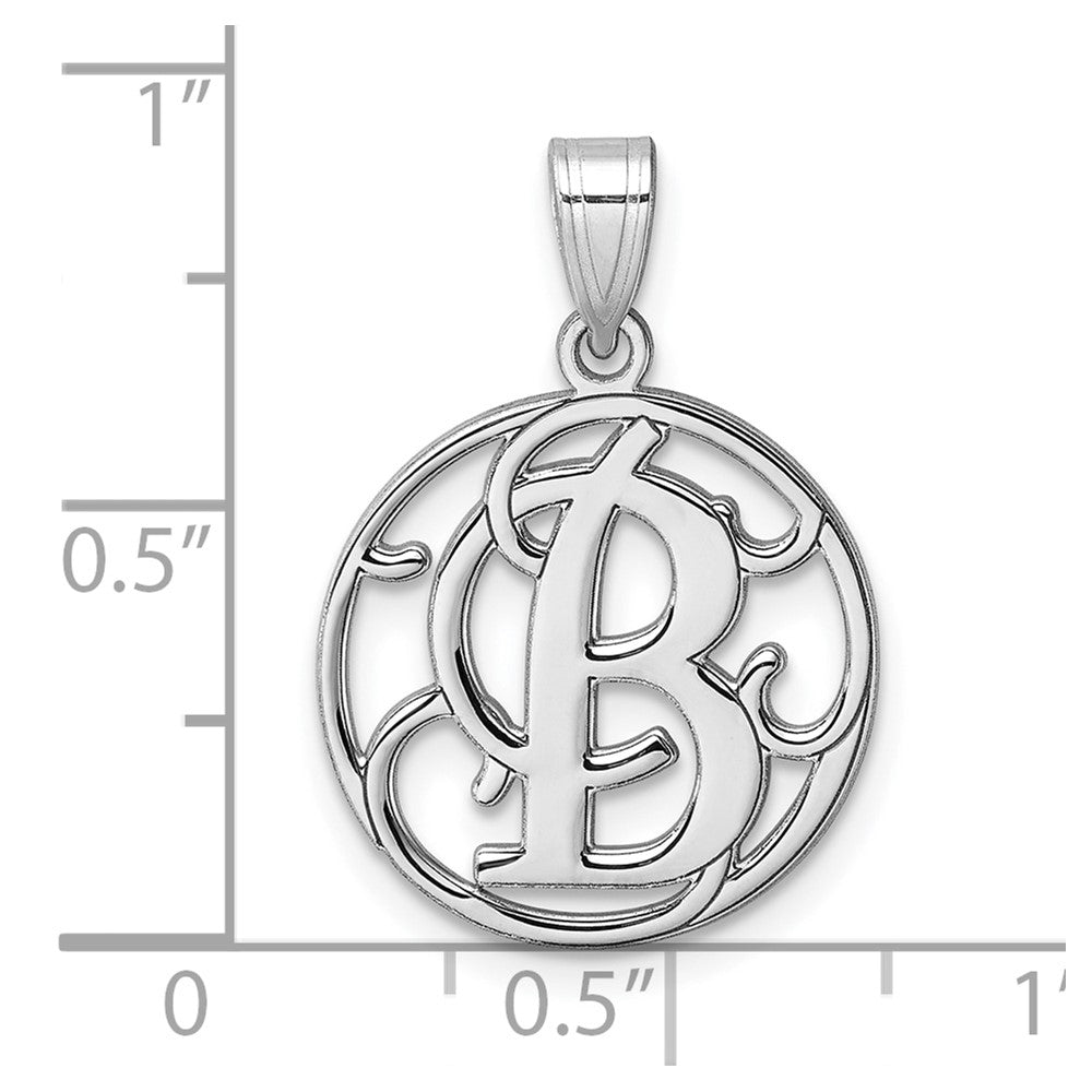 Small Sterling Silver Rhodium-Plated Fancy Script Letter B Initial Pendant
