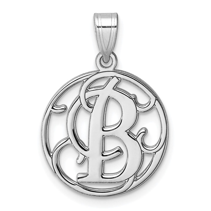 Small Sterling Silver Rhodium-Plated Fancy Script Letter B Initial Pendant