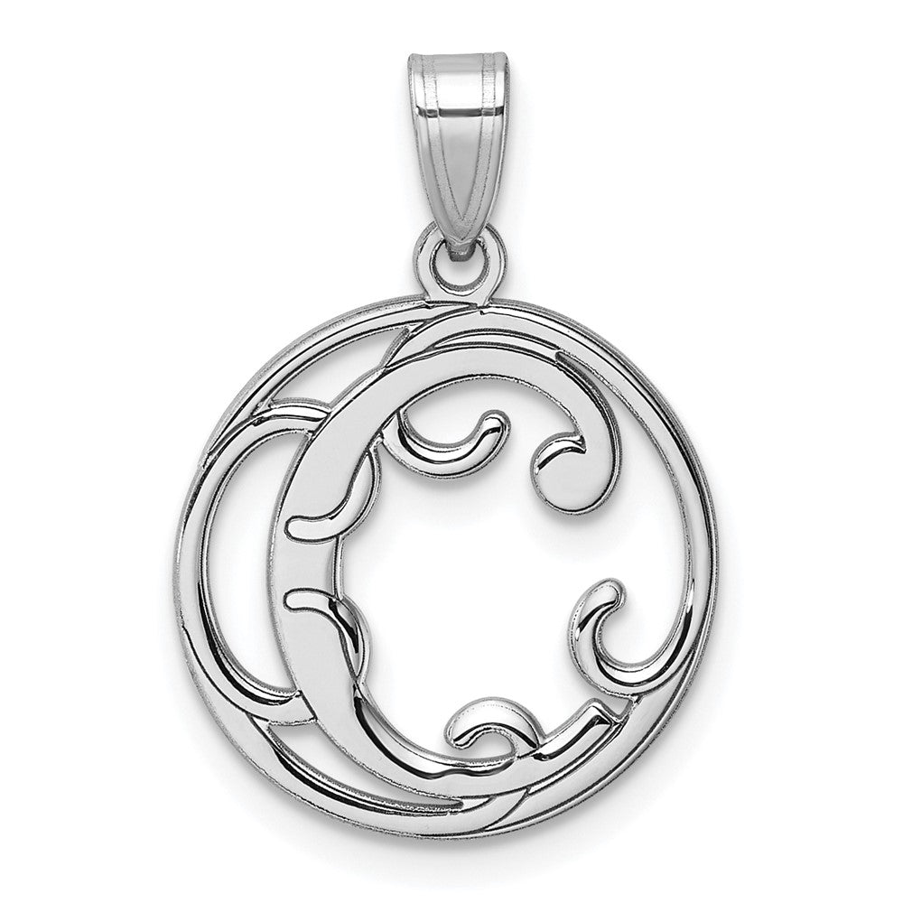 Small Sterling Silver Rhodium-Plated Fancy Script Letter C Initial Pendant