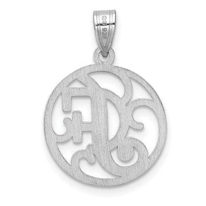 Small Sterling Silver Rhodium-Plated Fancy Script Letter F Initial Pendant