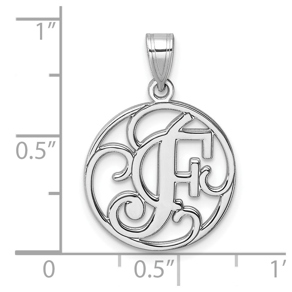 Small Sterling Silver Rhodium-Plated Fancy Script Letter F Initial Pendant