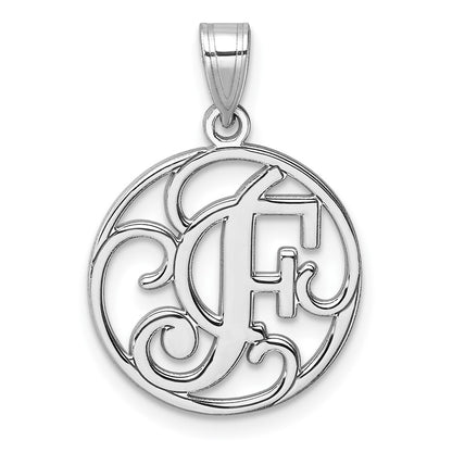 Small Sterling Silver Rhodium-Plated Fancy Script Letter F Initial Pendant