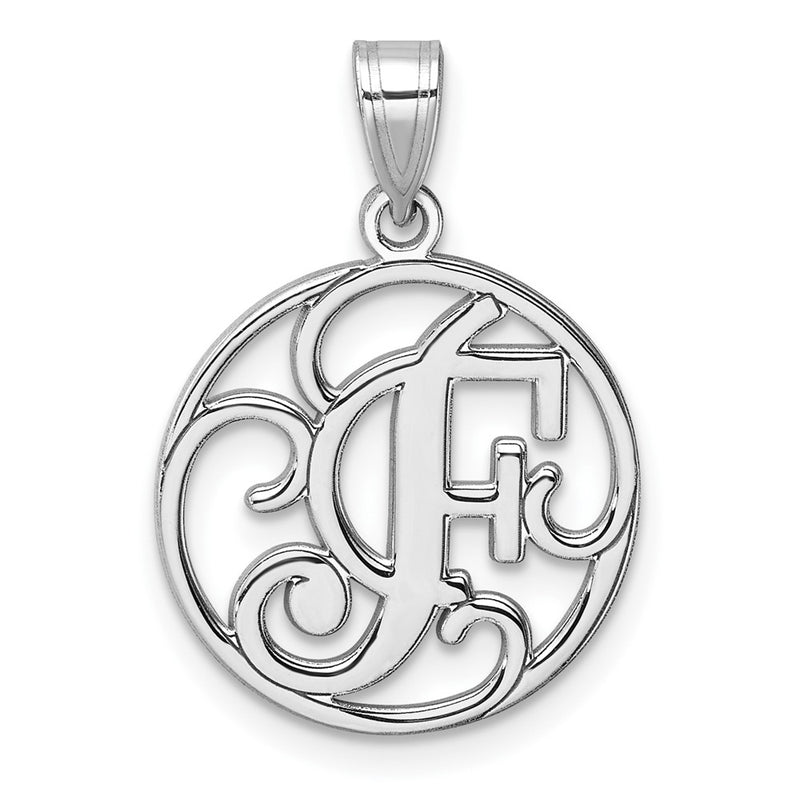 Small Sterling Silver Rhodium-Plated Fancy Script Letter F Initial Pendant
