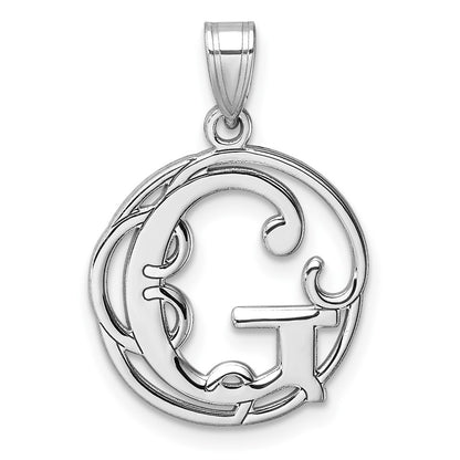 Small Sterling Silver Rhodium-Plated Fancy Script Letter G Initial Pendant