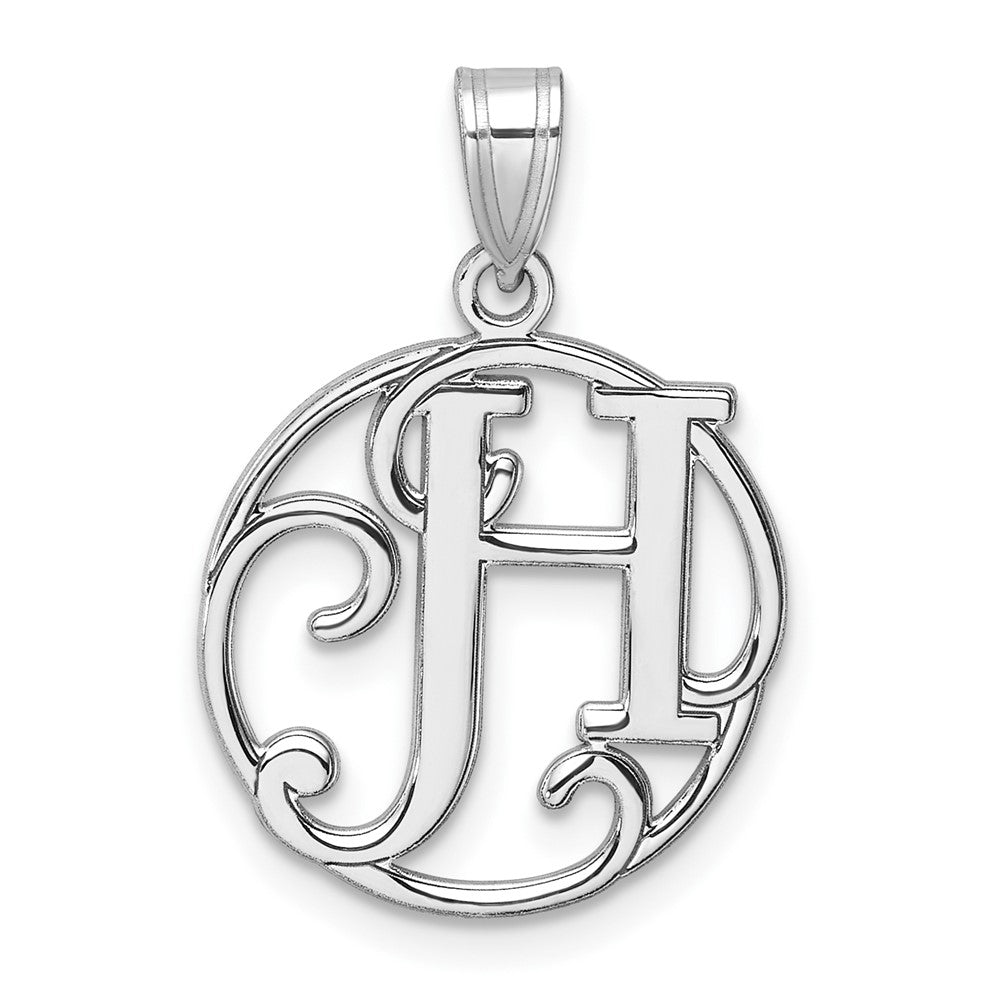 Small Sterling Silver Rhodium-Plated Fancy Script Letter H Initial Pendant