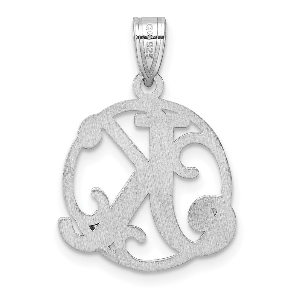 Small Sterling Silver Rhodium-Plated Fancy Script Letter K Initial Pendant