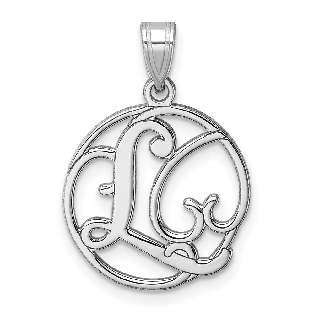 Small Sterling Silver Rhodium-Plated Fancy Script Letter L Initial Pendant