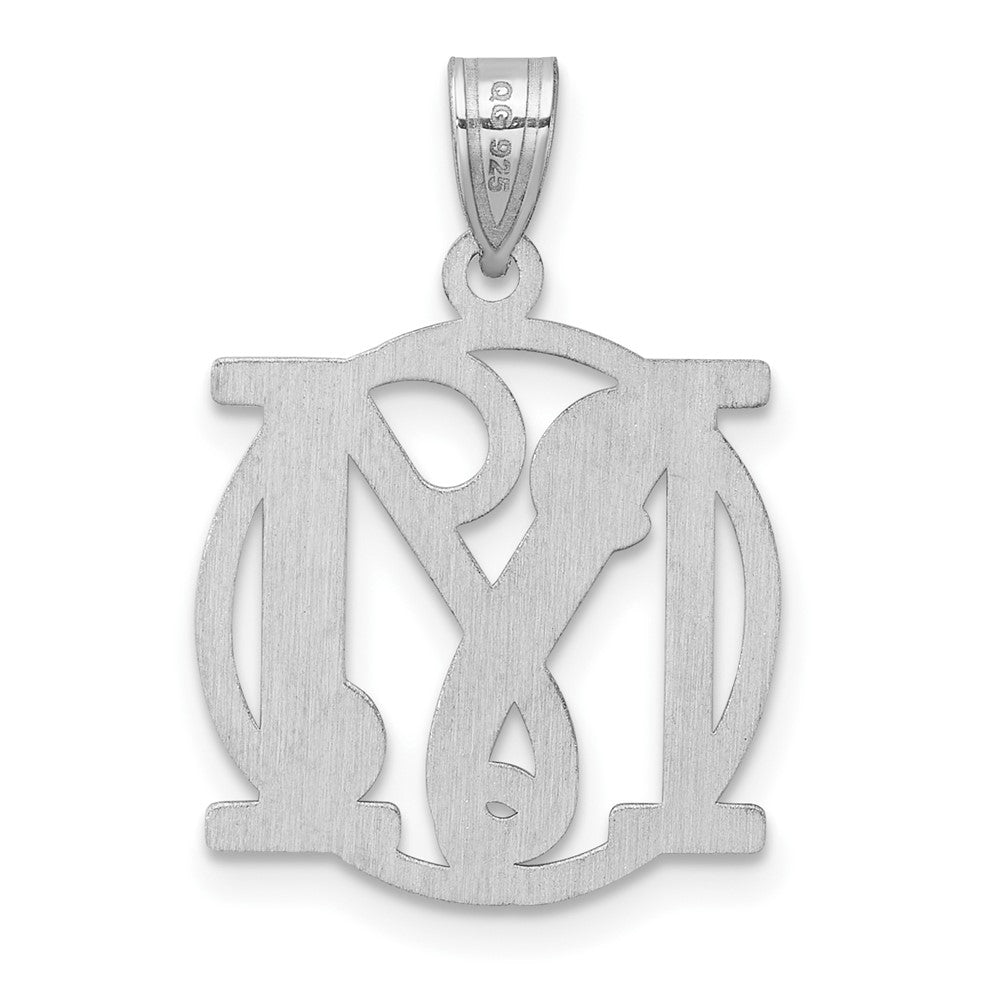 Small Sterling Silver Rhodium-Plated Fancy Script Letter M Initial Pendant