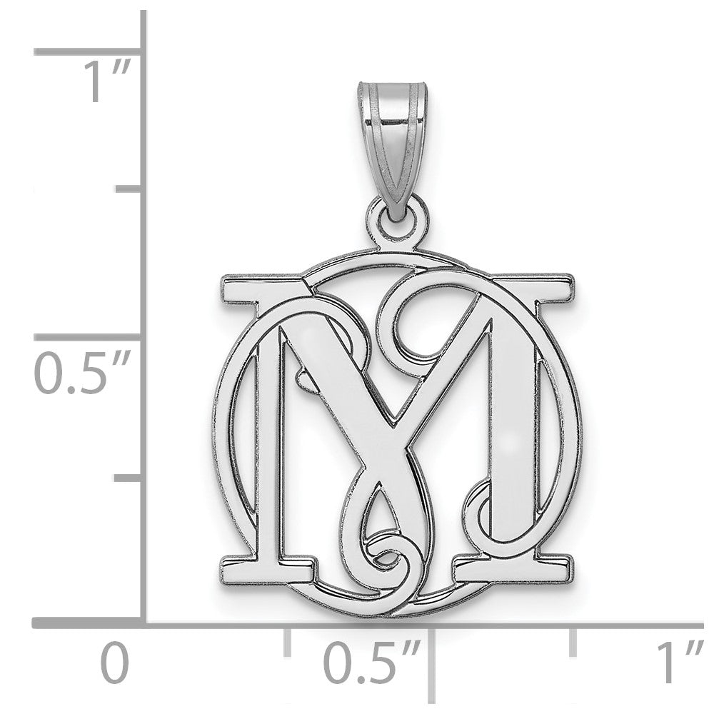 Small Sterling Silver Rhodium-Plated Fancy Script Letter M Initial Pendant