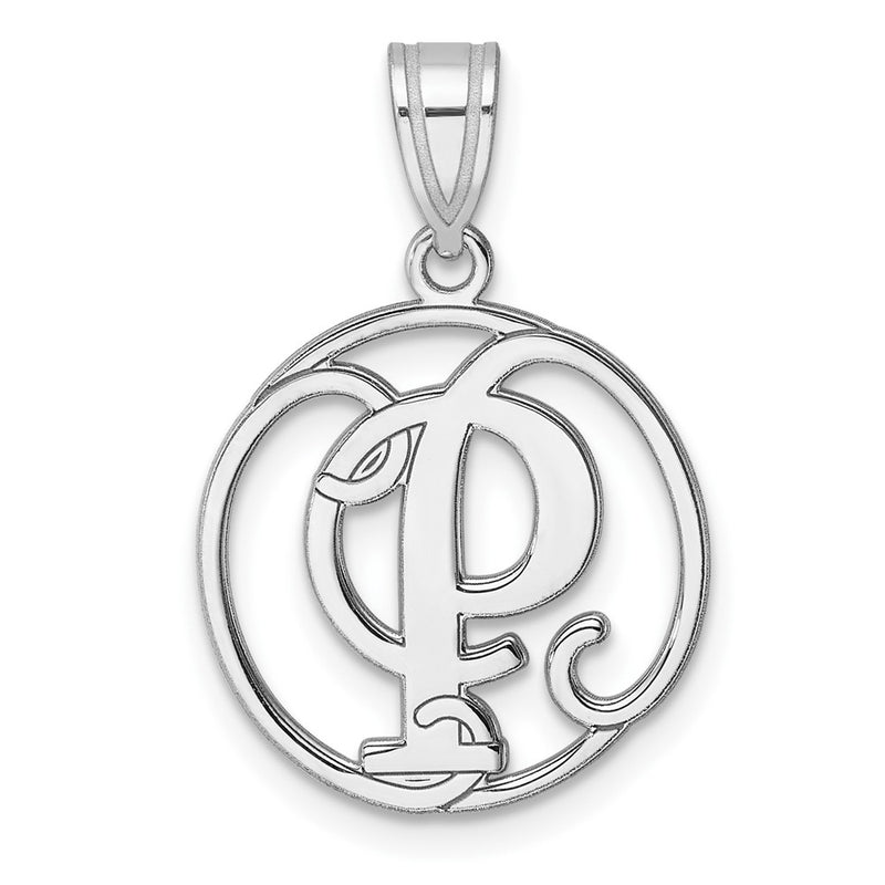 Small Sterling Silver Rhodium-Plated Fancy Script Letter P Initial Pendant