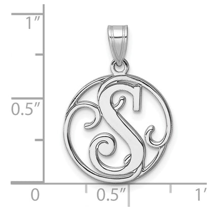 Small Sterling Silver Rhodium-Plated Fancy Script Letter S Initial Pendant