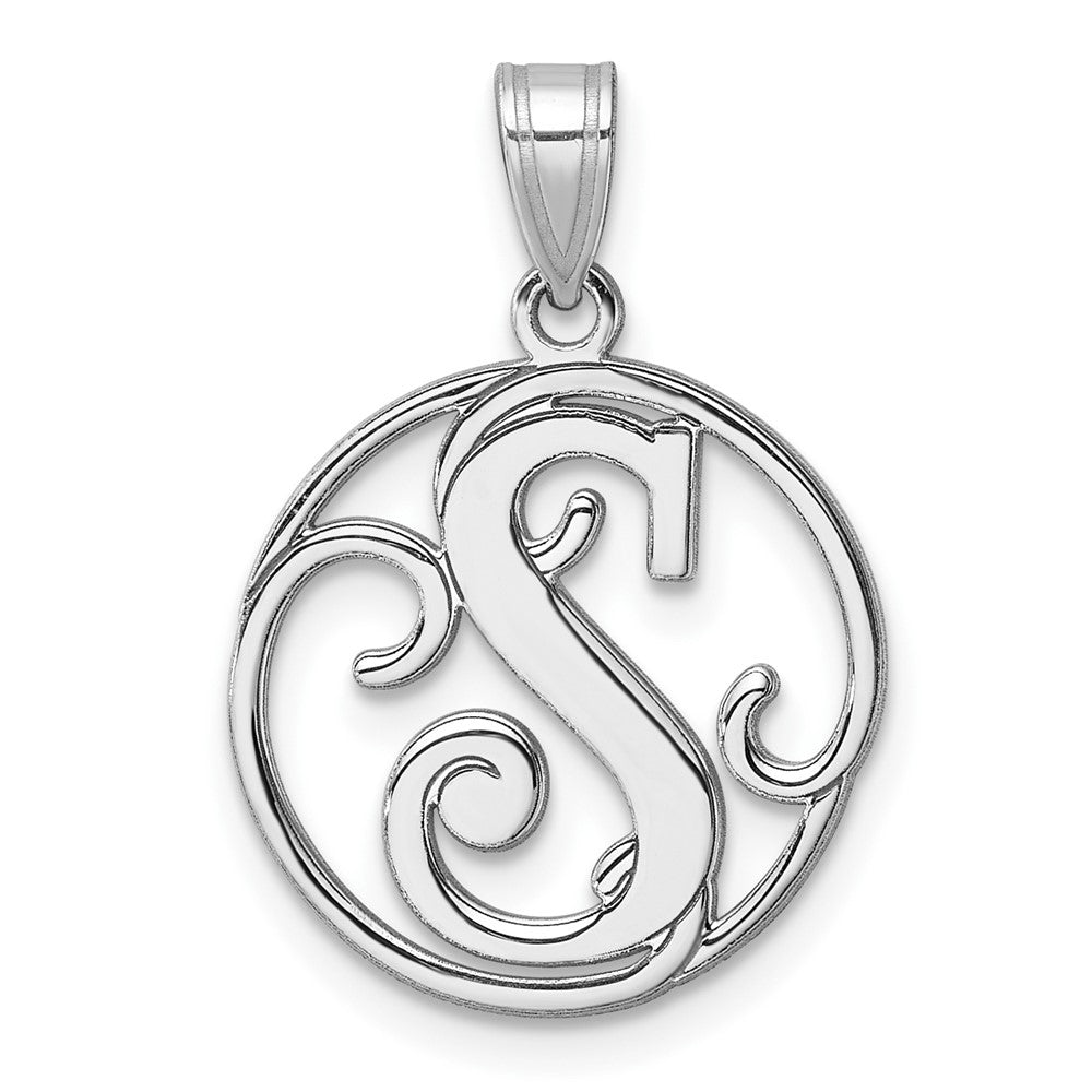 Small Sterling Silver Rhodium-Plated Fancy Script Letter S Initial Pendant