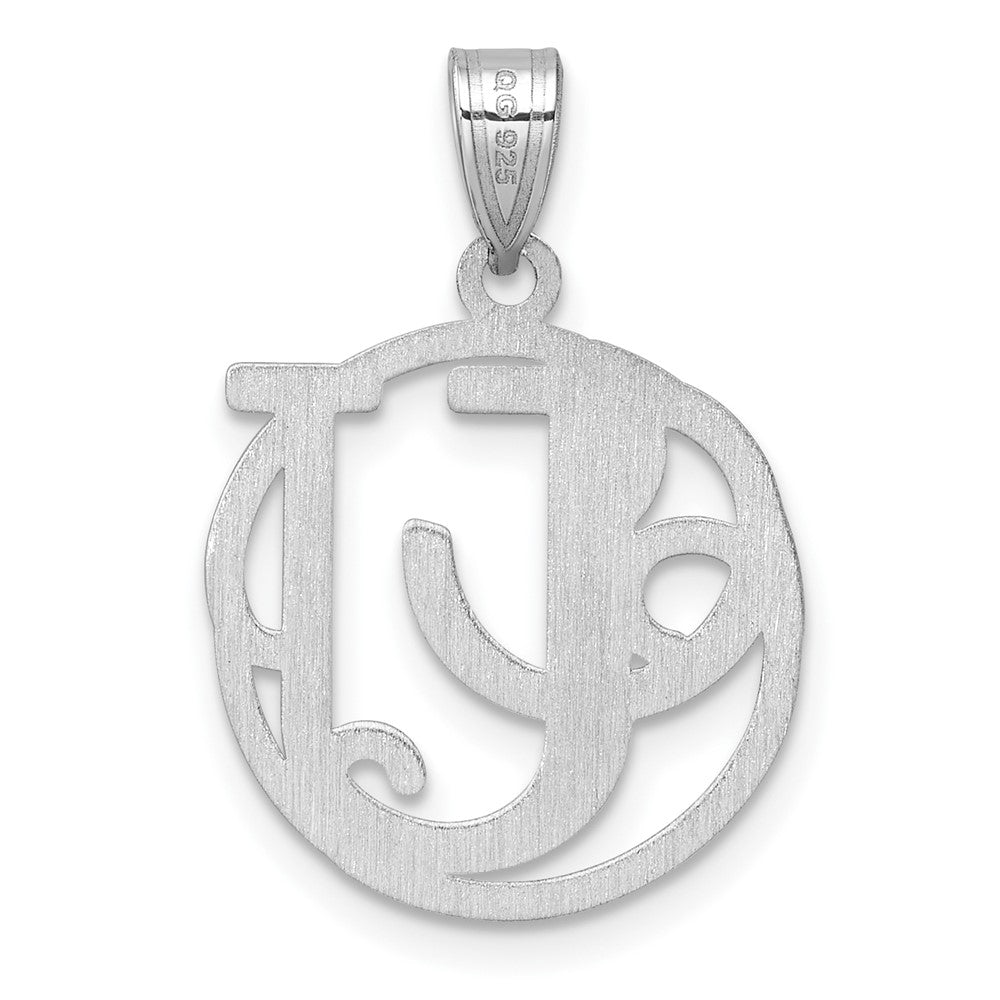 Small Sterling Silver Rhodium-Plated Fancy Script Letter U Initial Pendant