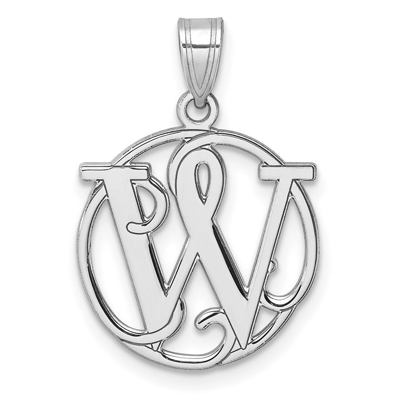 Small Sterling Silver Rhodium-Plated Fancy Script Letter W Initial Pendant
