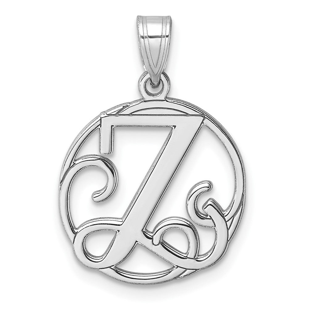 Small Sterling Silver Rhodium-Plated Fancy Script Letter Z Initial Pendant