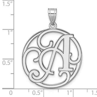 Large Sterling Silver Rhodium-Plated Fancy Script Letter Initial Pendant
