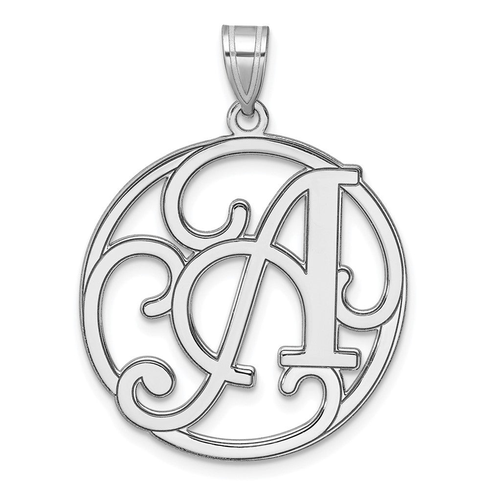 Large Sterling Silver Rhodium-Plated Fancy Script Letter Initial Pendant