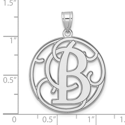 Large Sterling Silver Rhodium-Plated Fancy Script Letter B Initial Pendant