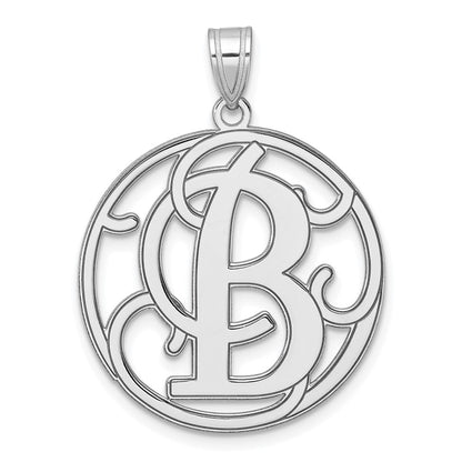 Large Sterling Silver Rhodium-Plated Fancy Script Letter B Initial Pendant