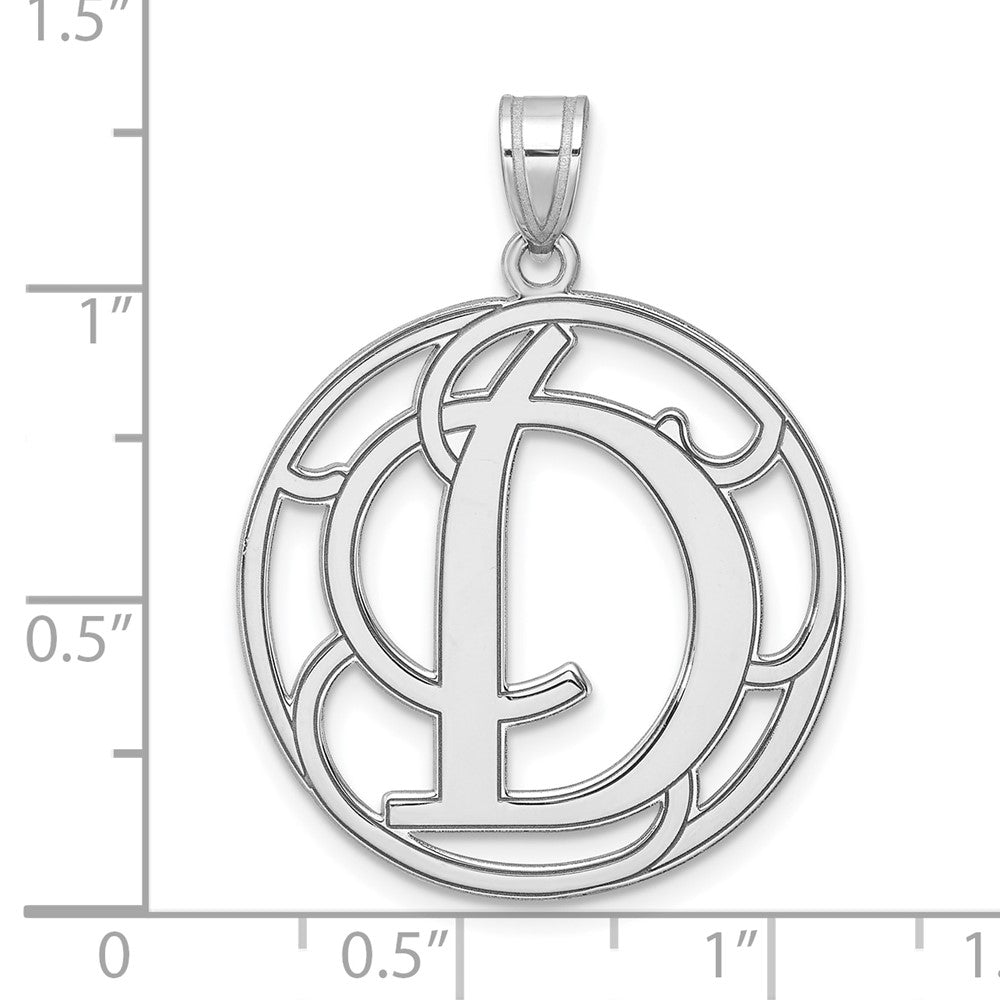 Large Sterling Silver Rhodium-Plated Fancy Script Letter D Initial Pendant