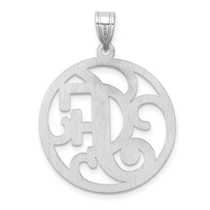 Large Sterling Silver Rhodium-Plated Fancy Script Letter F Initial Pendant