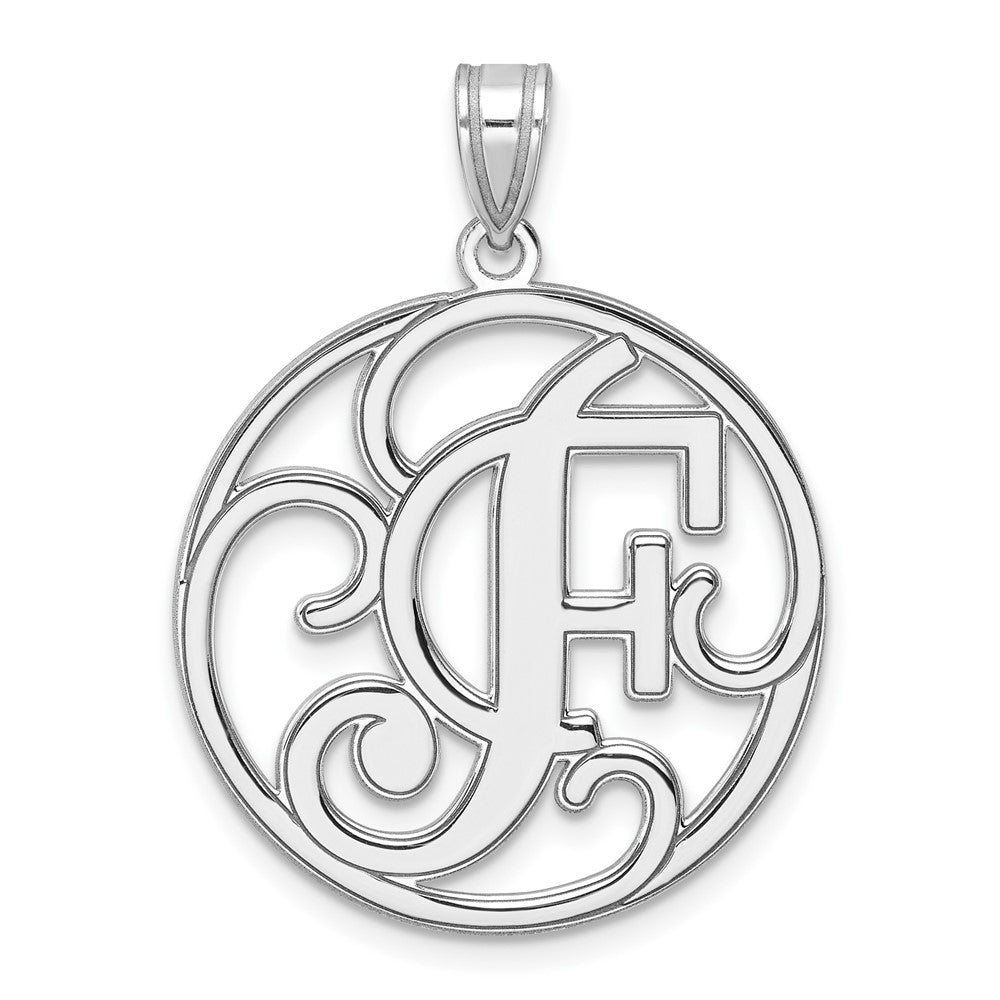 Large Sterling Silver Rhodium-Plated Fancy Script Letter F Initial Pendant
