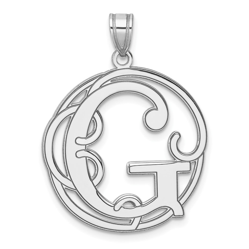 Large Sterling Silver Rhodium-Plated Fancy Script Letter G Initial Pendant