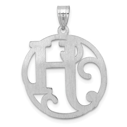 Large Sterling Silver Rhodium-Plated Fancy Script Letter H Initial Pendant