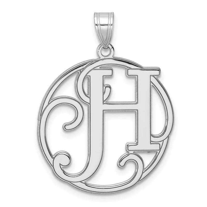 Large Sterling Silver Rhodium-Plated Fancy Script Letter H Initial Pendant