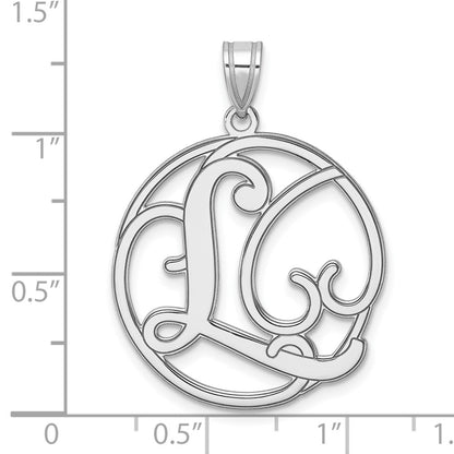 Large Sterling Silver Rhodium-Plated Fancy Script Letter L Initial Pendant