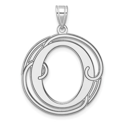 Large Sterling Silver Rhodium-Plated Fancy Script Letter O Initial Pendant