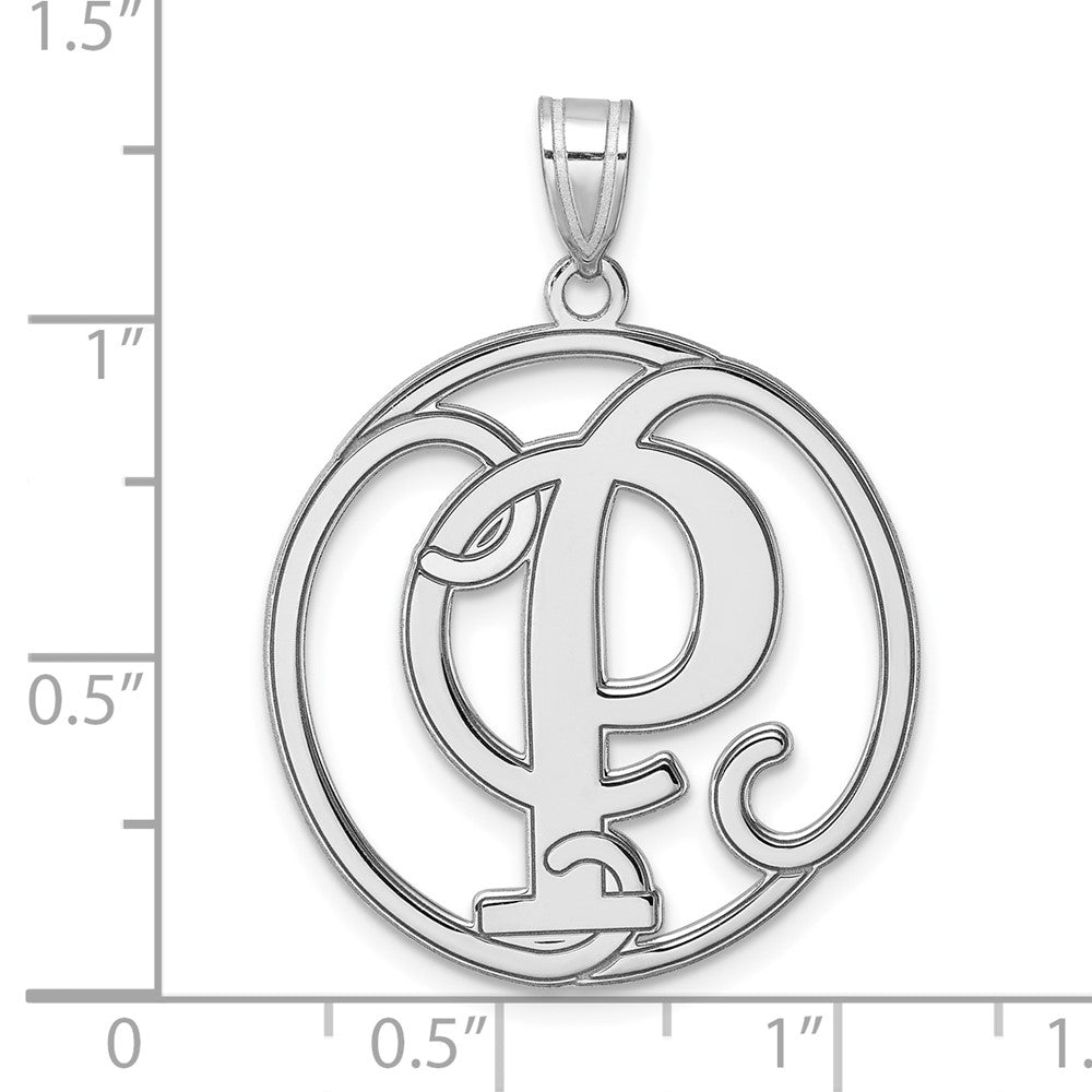 Large Sterling Silver Rhodium-Plated Fancy Script Letter P Initial Pendant
