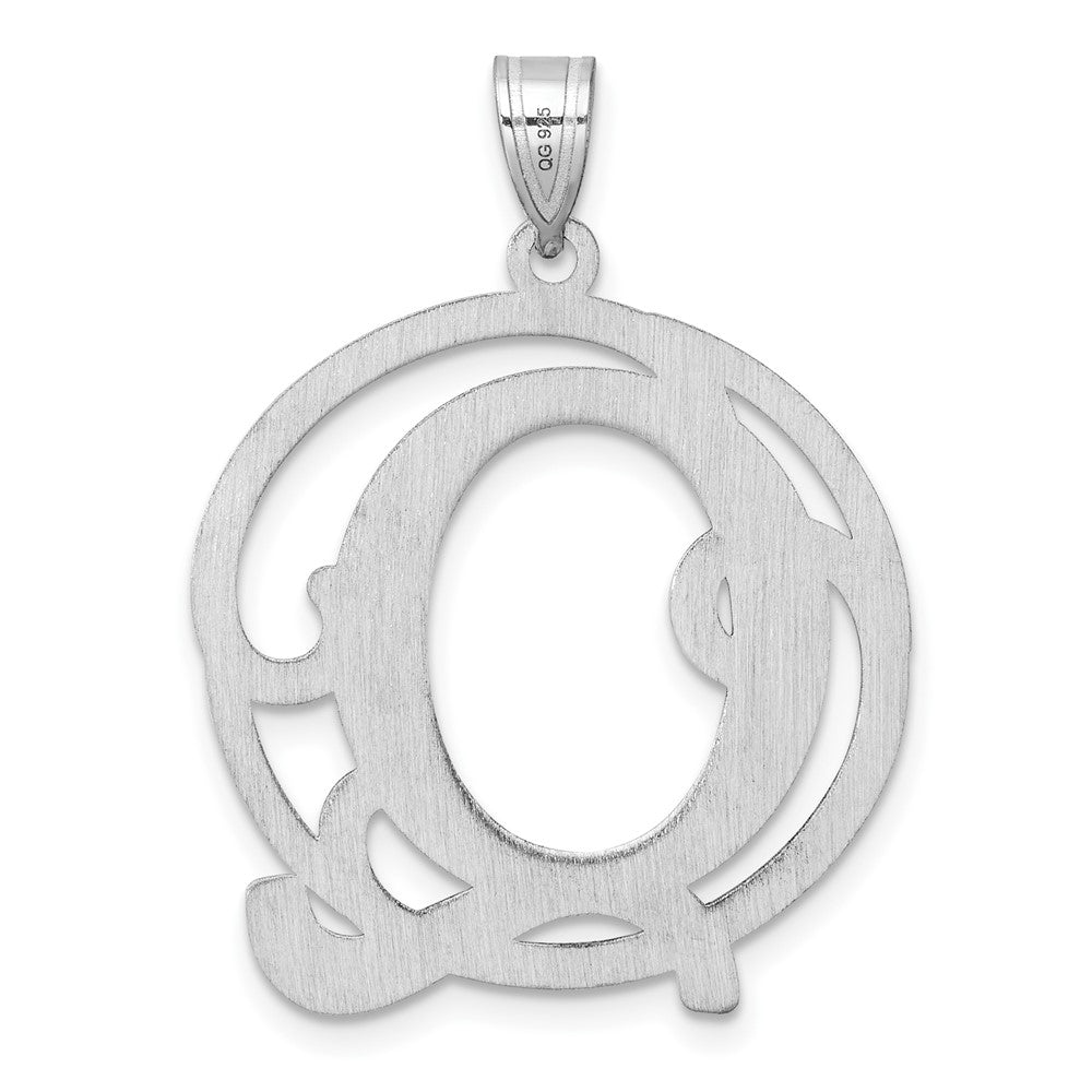 Large Sterling Silver Rhodium-Plated Fancy Script Letter Q Initial Pendant