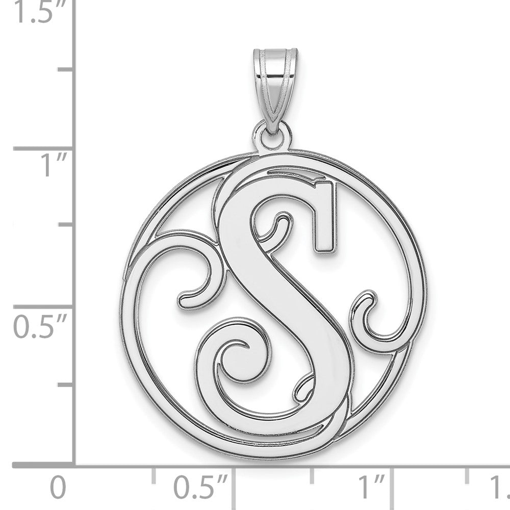 Large Sterling Silver Rhodium-Plated Fancy Script Letter S Initial Pendant