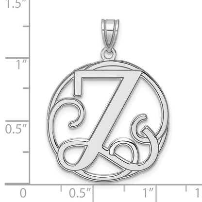 Large Sterling Silver Rhodium-Plated Fancy Script Letter Z Initial Pendant