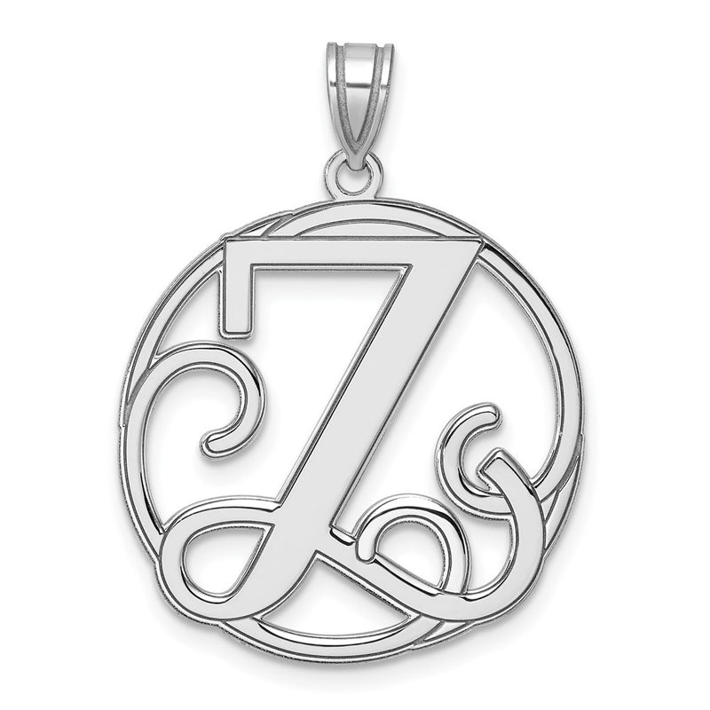 Large Sterling Silver Rhodium-Plated Fancy Script Letter Z Initial Pendant