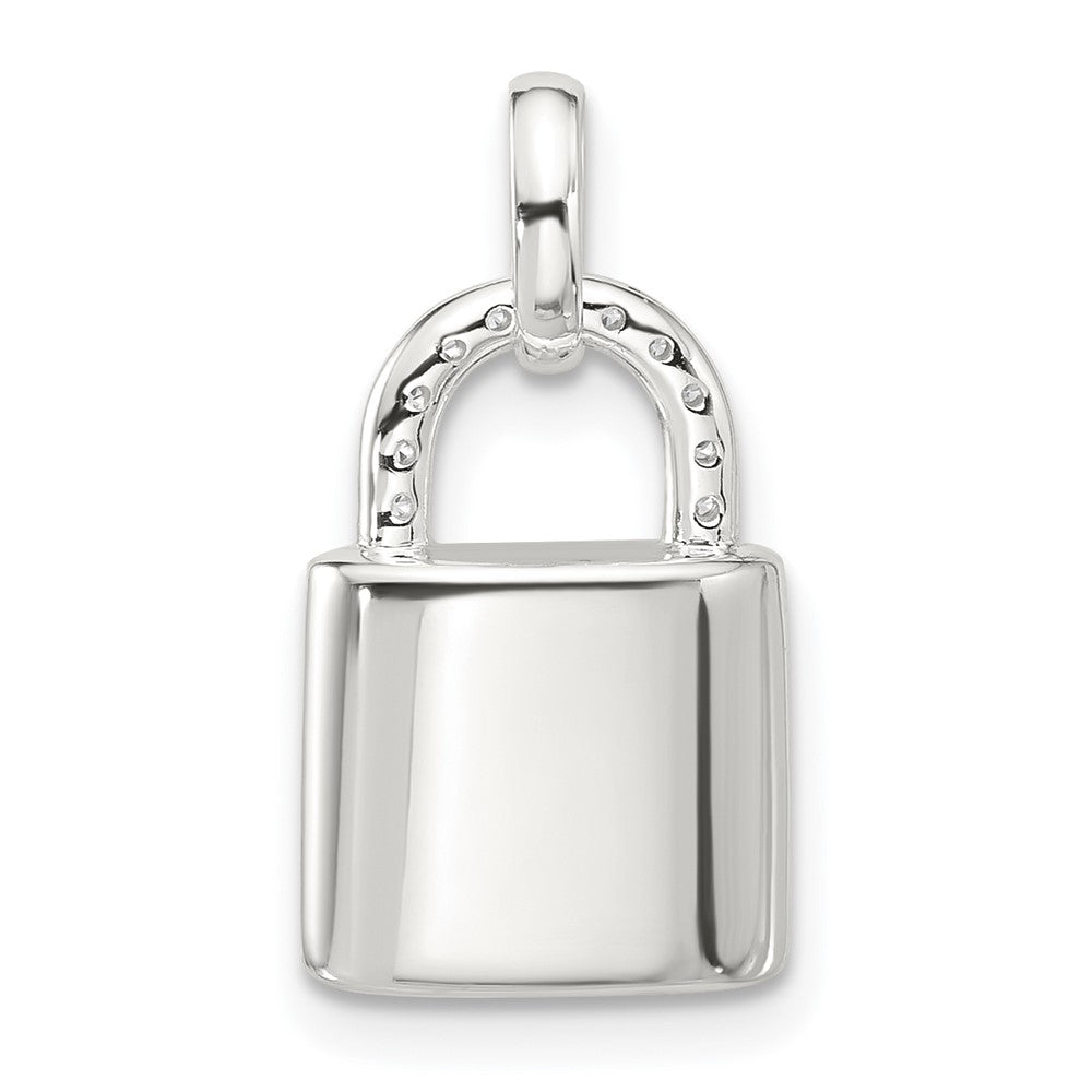 Sterling Silver E-Coated CZ Lock Pendant