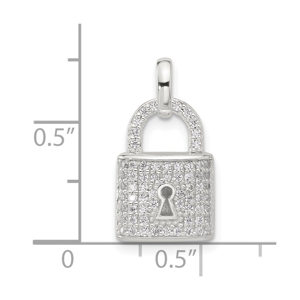 Sterling Silver E-Coated CZ Lock Pendant